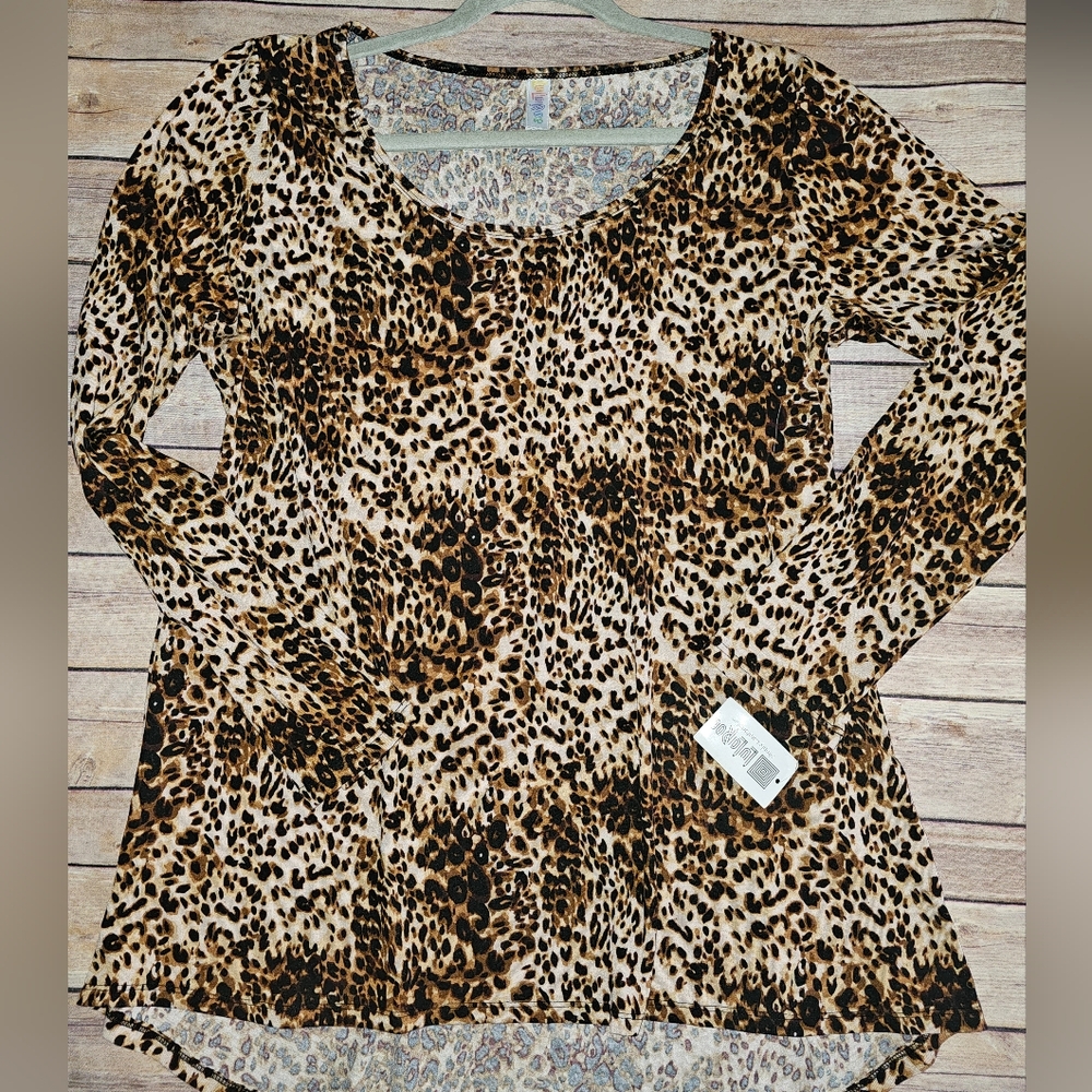 LuLaRoe Lynnae Women’s Long Sleeve Leopard Print Top - Brown
